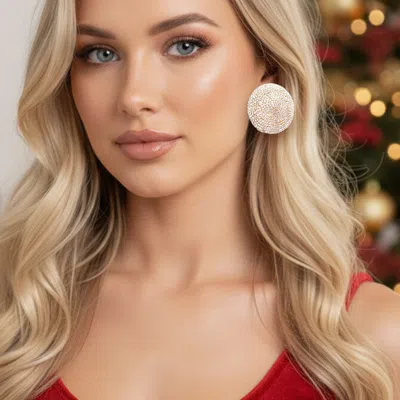 Fashnzfab Rhinestone Pave Round Evening Earrings In Gold