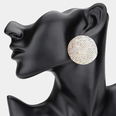 Fashnzfab Rhinestone Pave Round Clip On Evening Earrings In Metallic