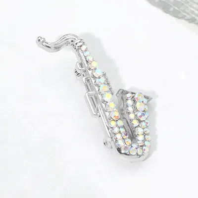 Fashnzfab Rhinestone Pave Saxophone Pin Brooch In Metallic