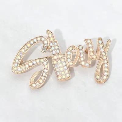 Fashnzfab Rhinestone Pave Slay Pin Brooch In Silver