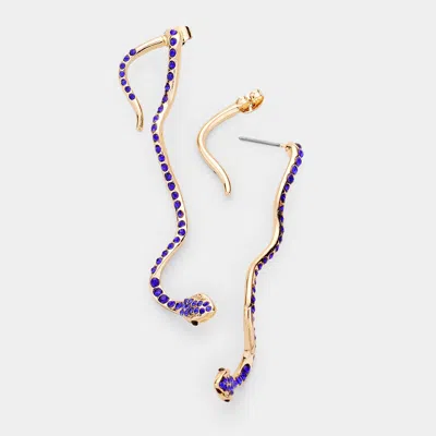 Fashnzfab Rhinestone Pave Snake Drop Earrings - Blue, Gold