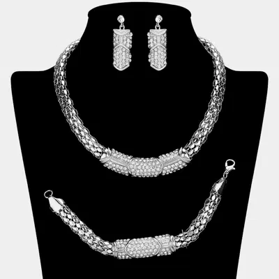 Fashnzfab Rhinestone Pave Snake Metal Necklace Jewelry Set In Multi