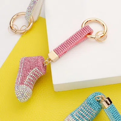 Fashnzfab Rhinestone Pave Sneaker Keychain In Pink