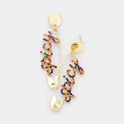 Fashnzfab Rhinestone Pave Spicy Safety Pin Earrings In Neutral
