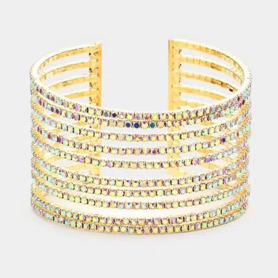 Fashnzfab Rhinestone Pave Split Cuff Evening Bracelet Ab, Gold In Multi