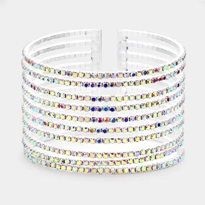 Fashnzfab Rhinestone Pave Split Cuff Evening Bracelet Ab, Silver In Multi