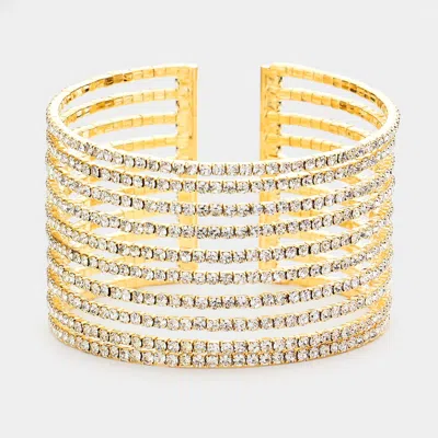 Fashnzfab Rhinestone Pave Split Cuff Evening Bracelet Gold