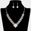 Fashnzfab Rhinestone Pave Square Open Rectangle Necklace In Gold