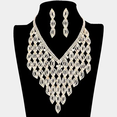 Fashnzfab Rhinestone Pave Statement Evening Necklace In White