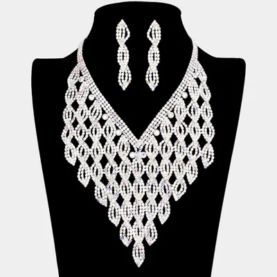 Fashnzfab Rhinestone Pave Statement Evening Necklace In Metallic