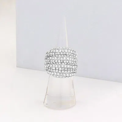 Fashnzfab Rhinestone Pave Stretch Ring In Metallic