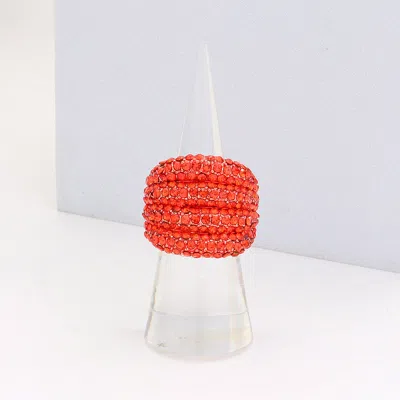 Fashnzfab Rhinestone Pave Stretch Ring In Red