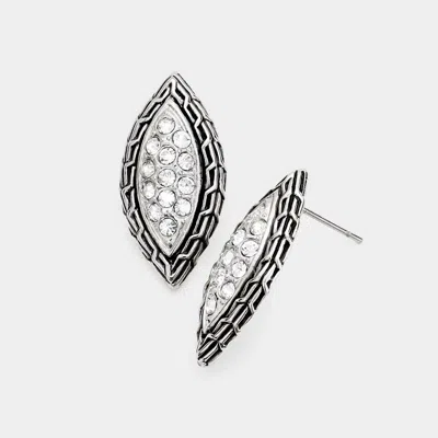Fashnzfab Rhinestone Pave Stud Earrings - Clear, Rhodium In Silver