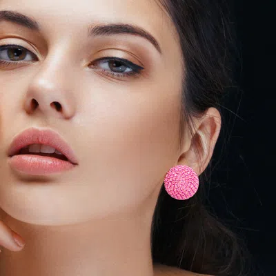 Fashnzfab Rhinestone Pave Stud Earrings - Fuchsia In Pink