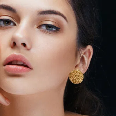 Fashnzfab Rhinestone Pave Stud Earrings - Lt Col Topaz In Gold