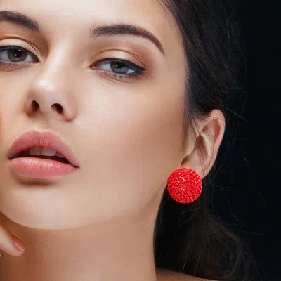 Fashnzfab Rhinestone Pave Stud Earrings - Siam In Red