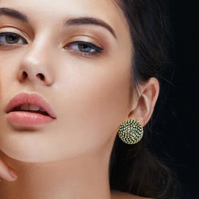 Fashnzfab Rhinestone Pave Stud Earrings - Vitrail Medium In Green