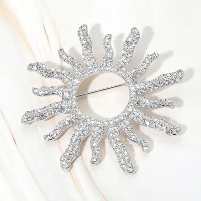 Fashnzfab Rhinestone Pave Sunburst Pin Brooch In Metallic