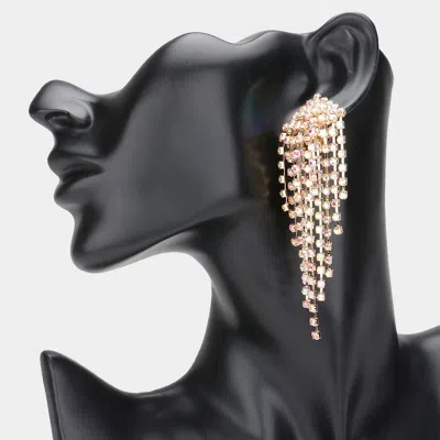 Fashnzfab Rhinestone Pave Tassel Clip On Earrings - Ab, Gold In Multi