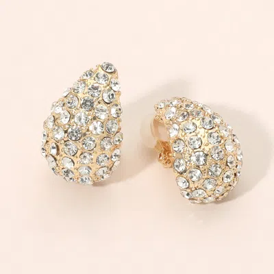 Fashnzfab Rhinestone Pave Teardrop Clip On Earrings In Gold