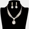 Fashnzfab Rhinestone Pave Teardrop Collar Necklace & Clip Earring Set In Gold