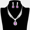 Fashnzfab Rhinestone Pave Teardrop Collar Necklace & Clip Earring Set In Gray