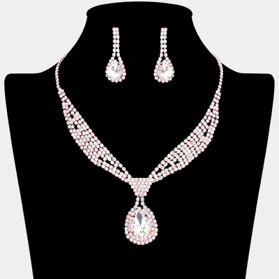 Fashnzfab Rhinestone Pave Teardrop Collar Necklace In Metallic