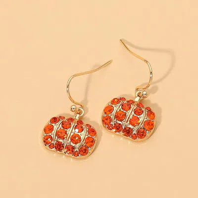 Fashnzfab Rhinestone Pave Thanksgiving Pumpkin Drop Dangle Earrings In Orange