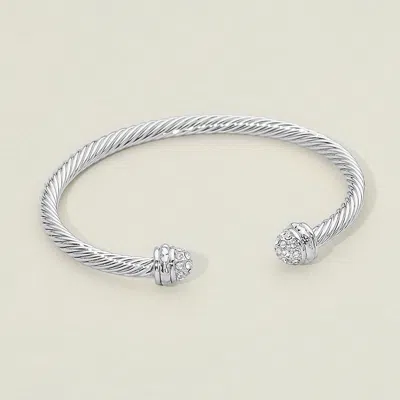 Fashnzfab Rhinestone Pave Tip Twisted Cuff Bracelet In Silver