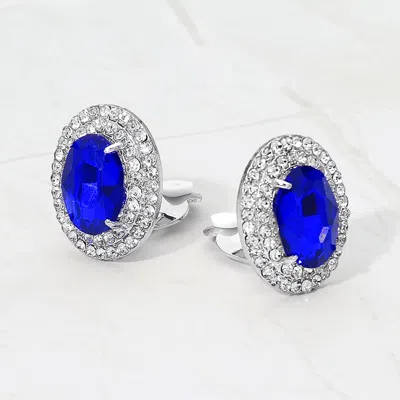 Fashnzfab Rhinestone Pave Trip Oval Evening Clip On Earrings In Metallic