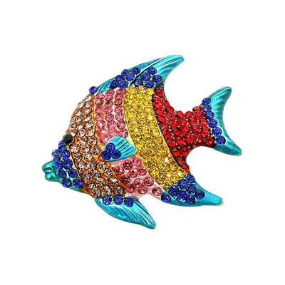Fashnzfab Rhinestone Pave Tropical Fish Pin Brooch In Multi