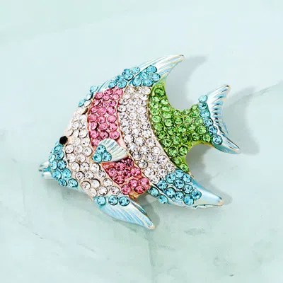 Fashnzfab Rhinestone Pave Tropical Fish Pin Brooch In Multi