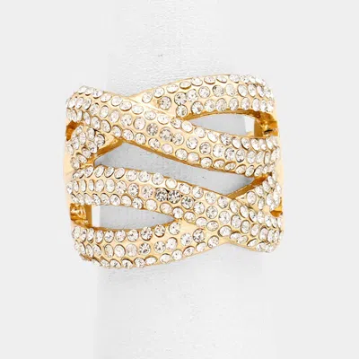 Fashnzfab Rhinestone Pave Twist Stretch Ring - Clear, Gold In Burgundy