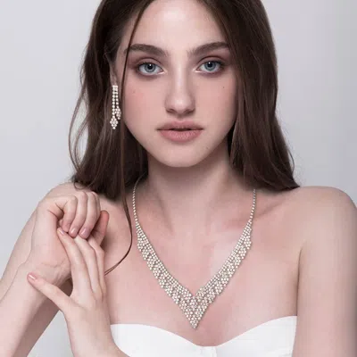 Fashnzfab Rhinestone Pave V Shape Necklace In Metallic