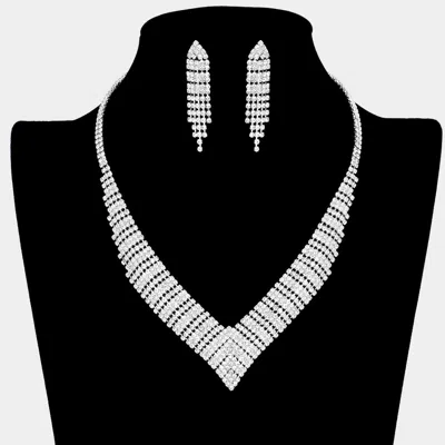 Fashnzfab Rhinestone Pave V Shaped Necklace In Metallic