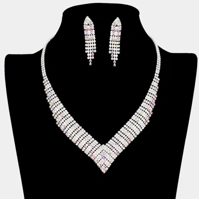 Fashnzfab Rhinestone Pave V Shaped Necklace In White