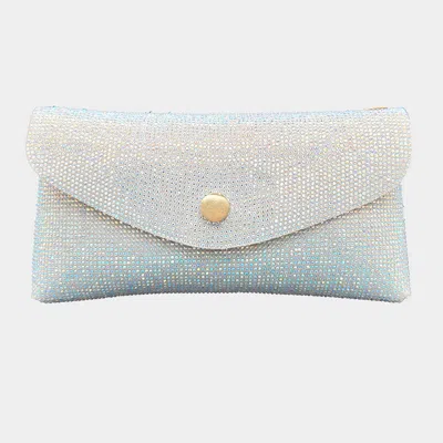 Fashnzfab Rhinestone Pave Wallet On Chain Clutch / Fanny Pack / Belt / Crossbody Bag In White
