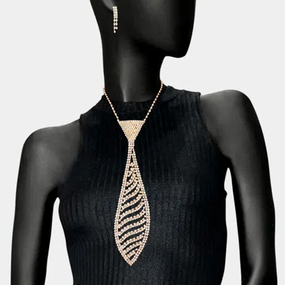 Fashnzfab Rhinestone Pave Wave Neck Tie Necklace In Gold