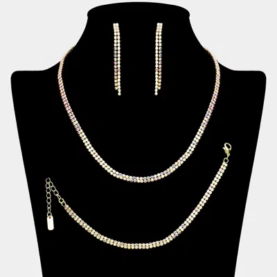 Fashnzfab Rhinestone Paved 2-row Necklace Jewelry Set In Multi