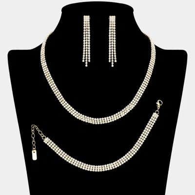 Fashnzfab Rhinestone Paved 3-row Necklace Jewelry Set In Gold