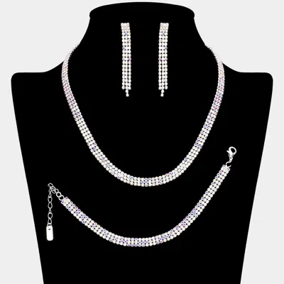 Fashnzfab Rhinestone Paved 3-row Necklace Jewelry Set In Multi