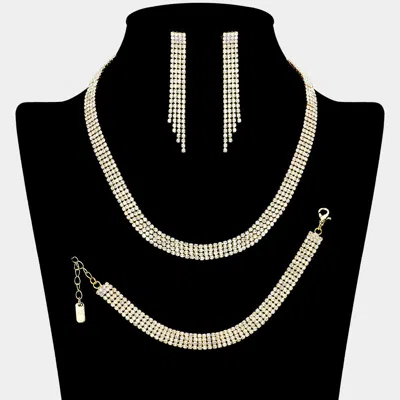 Fashnzfab Rhinestone Paved 4-row Necklace Jewelry Set In Gold