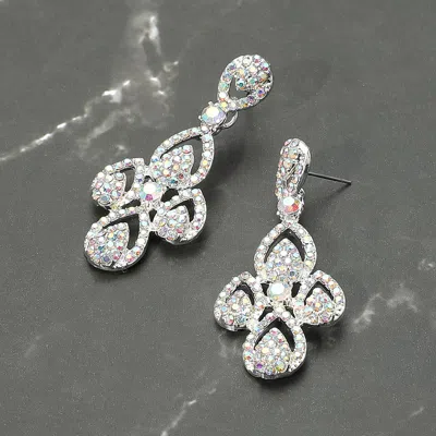 Fashnzfab Rhinestone Paved Abstract Dangle Evening Earrings - Ab, Silver In Metallic