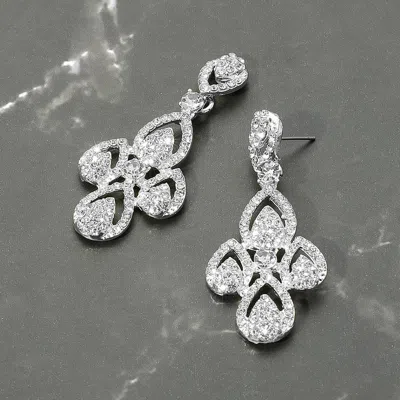 Fashnzfab Rhinestone Paved Abstract Dangle Evening Earrings In Silver
