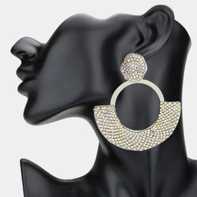 Fashnzfab Rhinestone Paved Abstract Half Moon Earrings In Gold