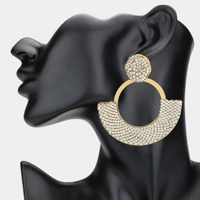 Fashnzfab Rhinestone Paved Abstract Half Moon Earrings In Gold