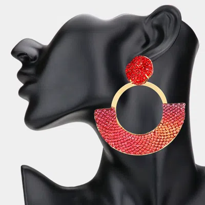 Fashnzfab Rhinestone Paved Abstract Half Moon Earrings In Red