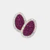 Fashnzfab Rhinestone Paved Abstract Oval Stud Earrings - Amethyst, Rhodium In Purple