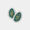 Fashnzfab Rhinestone Paved Abstract Oval Stud Earrings - Blue Zircon, Peridot, Rhodium In Multi