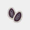 Fashnzfab Rhinestone Paved Abstract Oval Stud Earrings - Purple, Rhodium In Multi